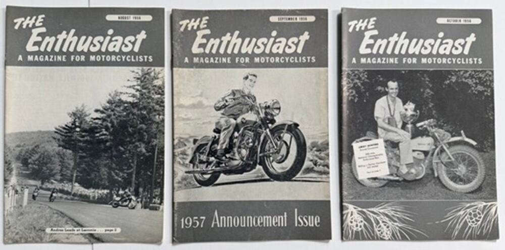 3 Rare 1956 The Enthusiast Motorcycle Magazines Aug-Oct Harley Davidson Cycles